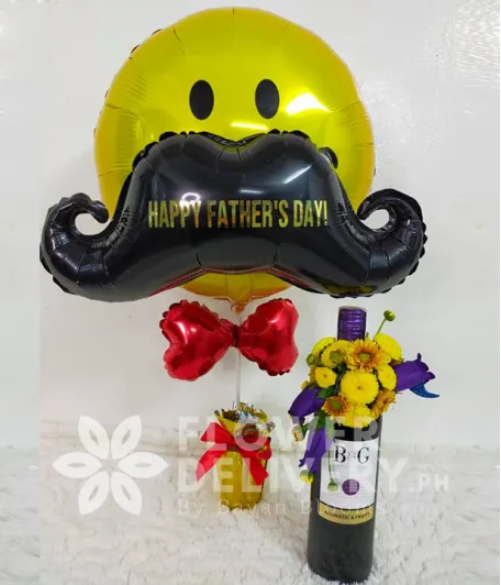 Smiley Mustache Balloon with Wine  