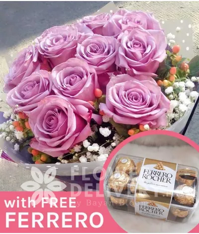 1 Dozen Ecuadorian Lavender Roses with free Ferrero Chocolates 1 Dozen Ecuadorian Lavender Roses with free Ferrero Chocolates