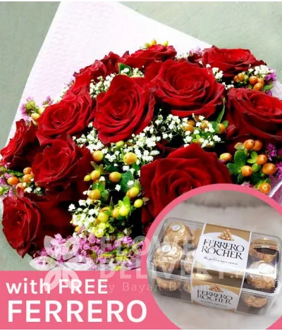 1 Dozen Ecuadorian Red Roses with Free Ferrero Chocolates 1 Dozen Ecuadorian Red Roses with Free Ferrero Chocolates