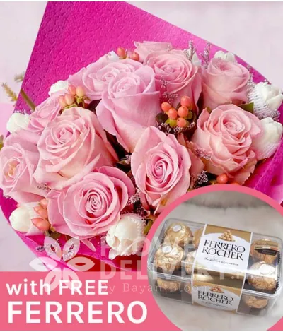 1 Dozen Pink Ecuadorian Roses and 1 Dozen White Tulips with Free Ferrero Chocolates 1 Dozen Pink Ecuadorian Roses and 1 Dozen White Tulips with Free Ferrero Chocolates