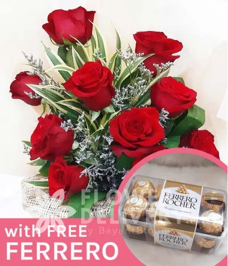 10 pcs. Ecuadorian Red Roses with Free Ferrero Chocolates