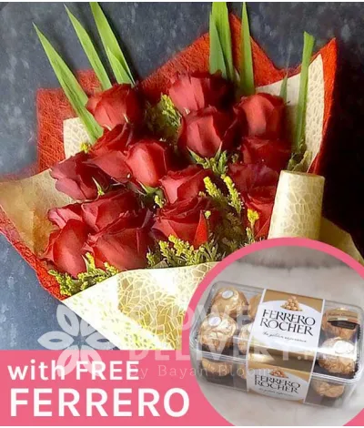 16 pcs. Ecuadorian Red Roses with Free Ferrero Chocolates