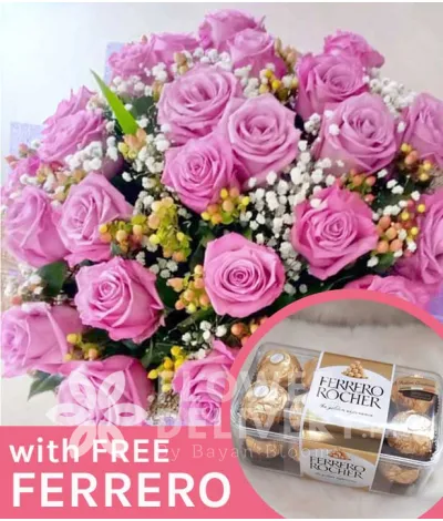2 Dozen Ecuadorian Lavender Roses with Free Ferrero Chocolates