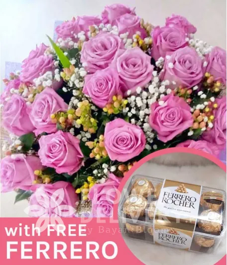 2 Dozen Ecuadorian Lavender Roses with Free Ferrero Chocolates