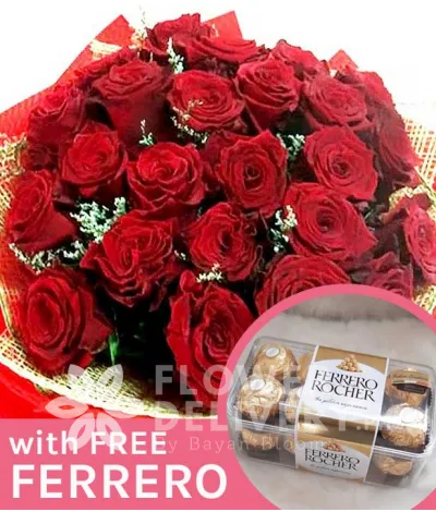 2 Dozen Ecuadorian Red Roses with Free Ferrero Chocolates