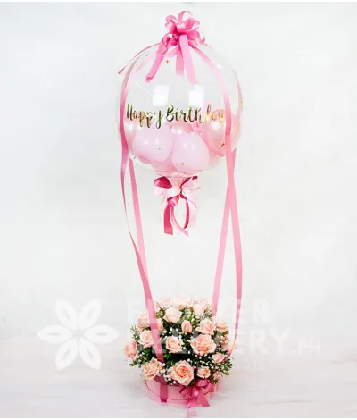 Bobo Balloon in a Box of PInk Roses Bobo Balloon in a Box of PInk Roses