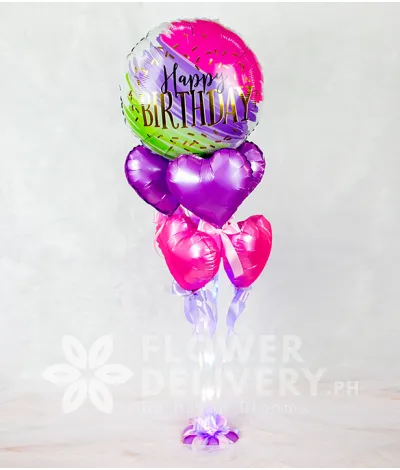 Happy Birthday Balloon with Hearts and Fairylight Happy Birthday Balloon with Hearts and Fairylight