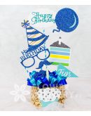 Box of Sky Blue Gypsophila with HBD Banner and Chocolates