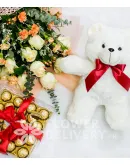 Imported Peach Roses Bundle with Chocolates and Bear