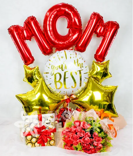 Elegant Pomelo Rose Bouquet with Mom Balloon and Chocolates