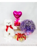 Pink Box of Purple Gypsophila and Gifts Bundle