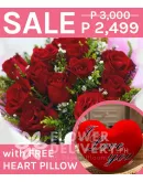 1 Dozen Imported Red Roses with Heart Pillow