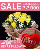 1 Dozen Imported Yellow Roses with Heart Pillow