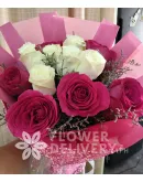 1 Dozen Imported Pink and White Roses