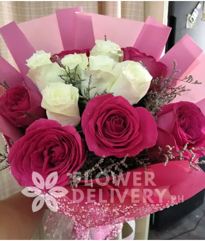 1 Dozen Imported Pink and White Roses