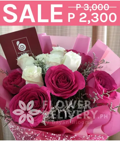 1 Dozen Imported Pink and White Roses