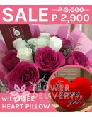 1 Dozen Imported Pink and White Roses with Heart Pillow 1 Dozen Imported Pink and White Roses with Heart Pillow