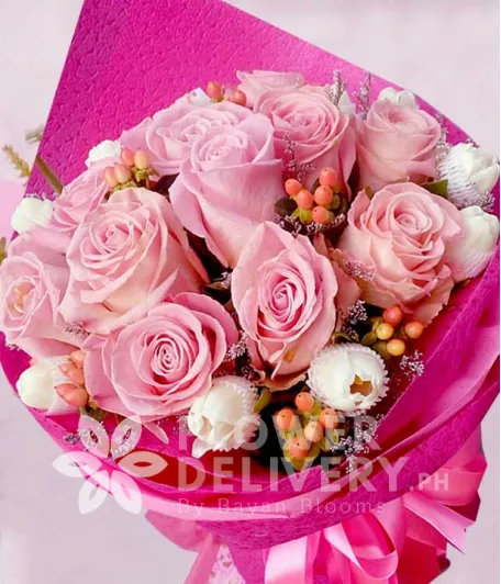 1 Dozen Pink Ecuadorian Roses and 1 Dozen White Tulips