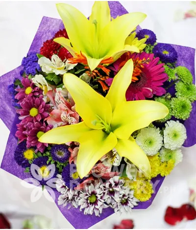 2 Yellow Lilies with Mixed Colorful Flowers