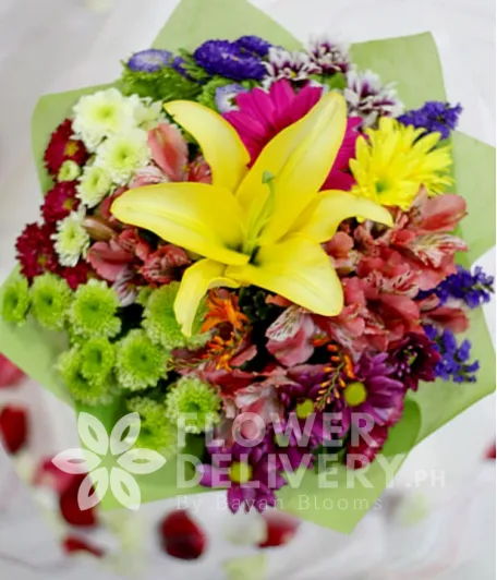 Yellow Lilium with Mixed Colorful Flowers