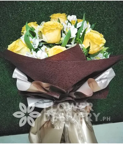 1 Dozen Imported Yellow Roses w/ Alstromeria
