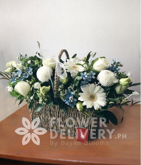 A Basket of Mixed Special White Flowers