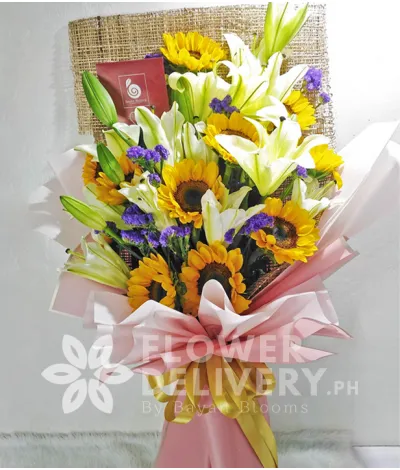 1 Dozen Sunflowers and 16 Yellow Lilies