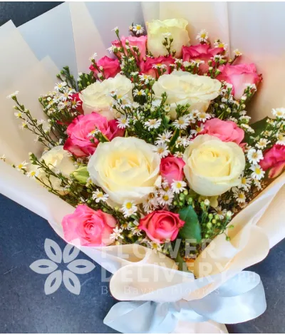 1 Dozen Pink and 6 White Roses 1 Dozen Pink and 6 White Roses