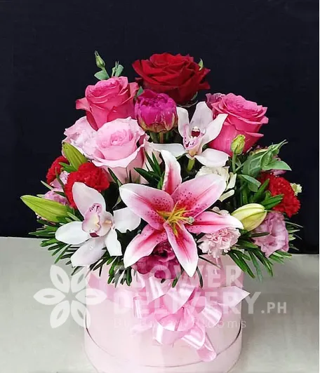 Special Box of Pink and Red Flowers