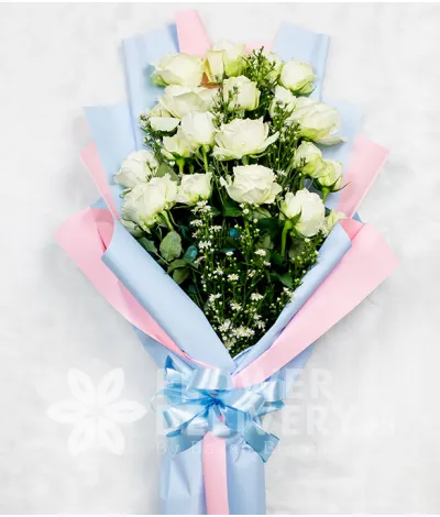 Beautiful White Roses in a Bouquet