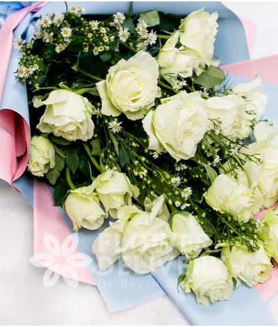 Beautiful White Roses in a Bouquet