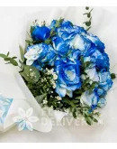 Charming Blue Roses Spray with HBD Balloon and Star Balloons