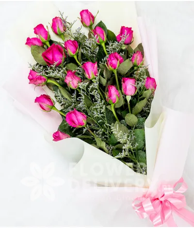 Charming Bouquet of Local Dark Pink Roses