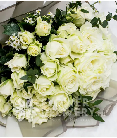 Elegant Whites Roses with Eucalyptus