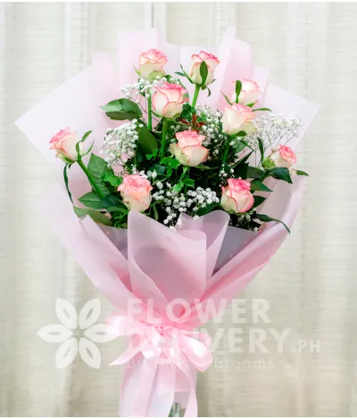 10 Stems Two-toned Pink Imported Roses With Gypsophila 10 Stems Two-toned Pink Imported Roses With Gypsophila