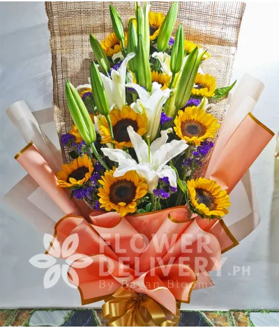 1 Dozen Sunflowers and 16 Yellow Lilies