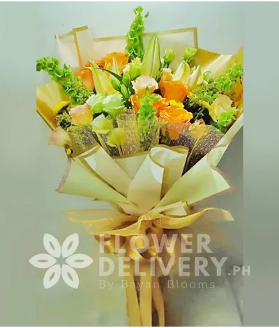 6 Orange Imported Roses With Liainthus