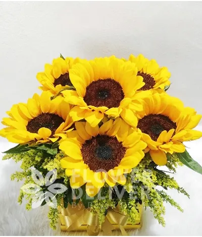 6 Sunflowers In A Wooden Box