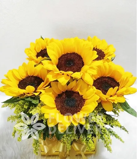 6 Sunflowers In A Wooden Box