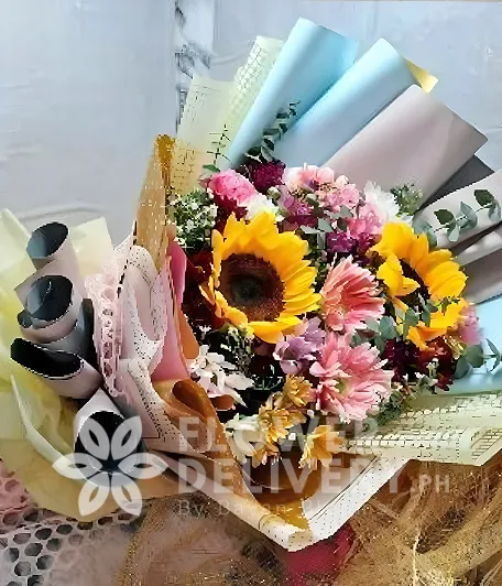 Bouquet of Sunflower with Mixed Colorful Flowers