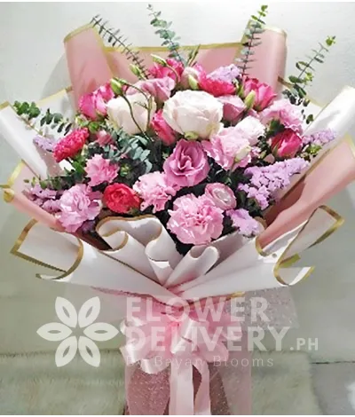 Light Pink Imported Roses With Carnations And Lisianthus