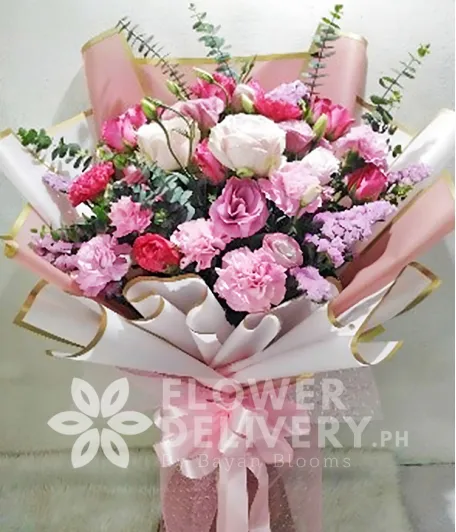 Light Pink Imported Roses With Carnations And Lisianthus