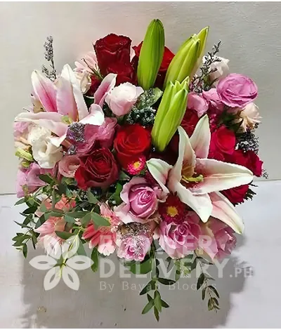 Vase Of Stargazers, Rose, and Mixed Flowers