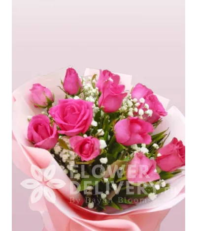 1 Dozen Pink Roses Round Bouquet 1 Dozen Pink Roses Round Bouquet