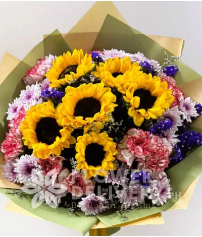 6 Sunflowers With Carnations And Mums
