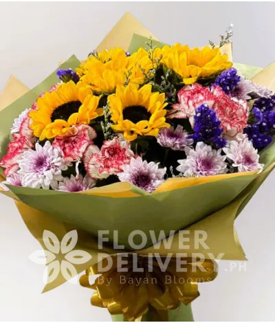 6 Sunflowers With Carnations And Mums