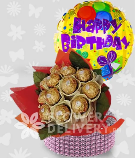 Chocolate Bouquet with Happy B-day balloon