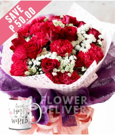1 Dozen Red Roses and 1 Dozen Red Carnations with Mug for Mom 1 Dozen Red Roses and 1 Dozen Red Carnations with Mug for Mom