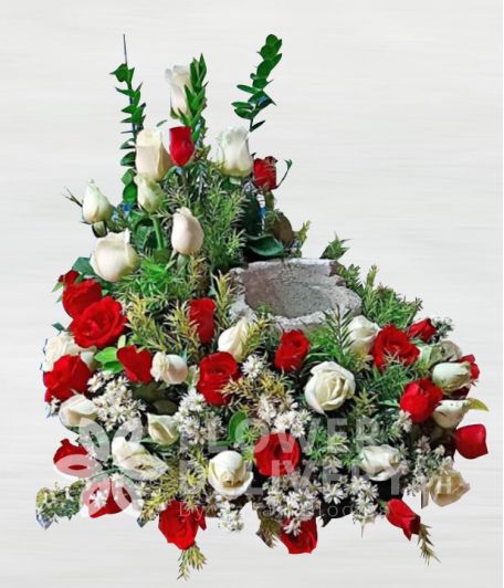 Elegant Red and White Roses Urn Flower Arrangement