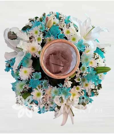 White and Sprayed Blue Urn Flower Arrangement White and Sprayed Blue Urn Flower Arrangement